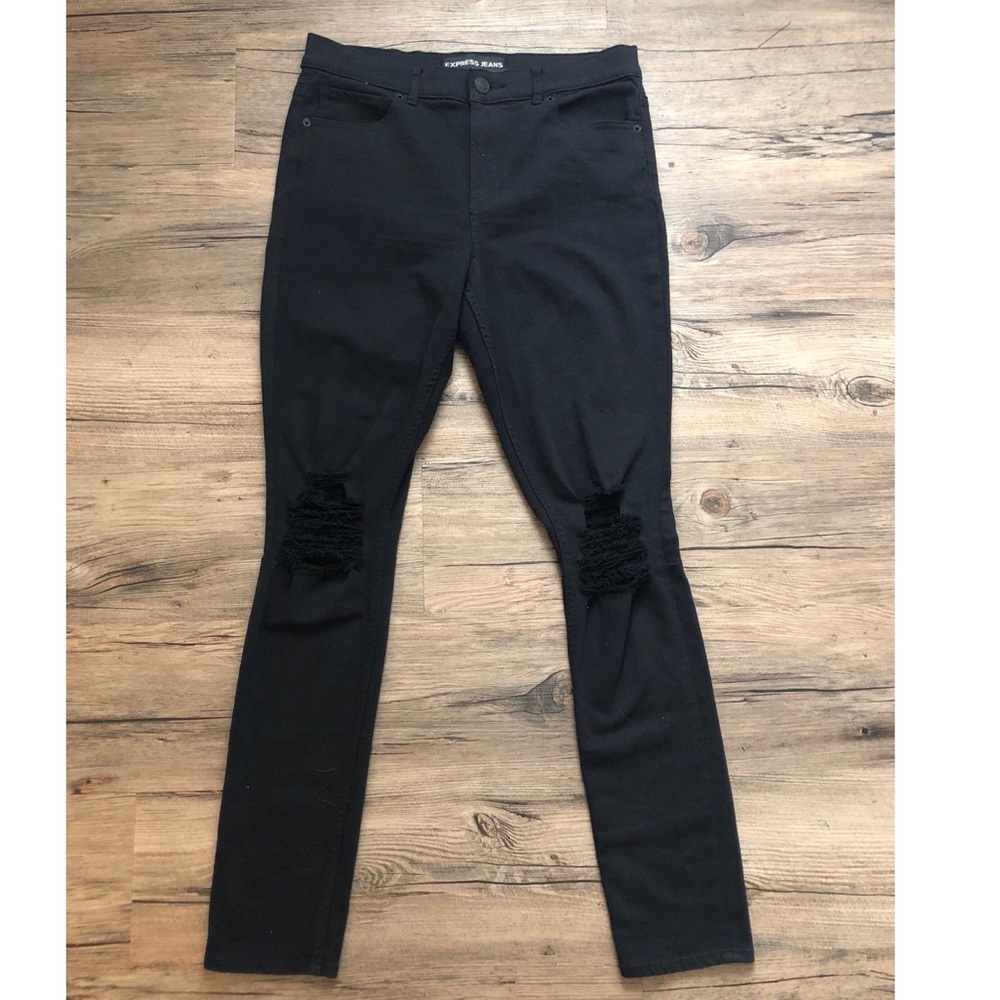 Distressed High Wasted Black Denim Leggings